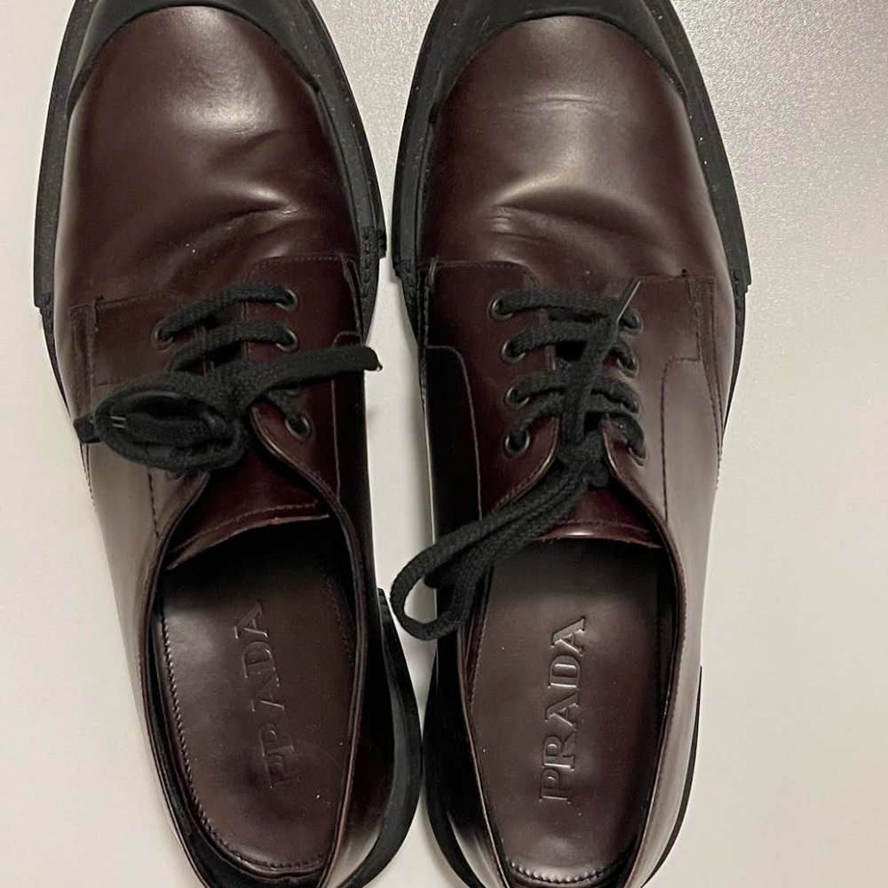 Prada Opaque Brown Leather Derby Shoes